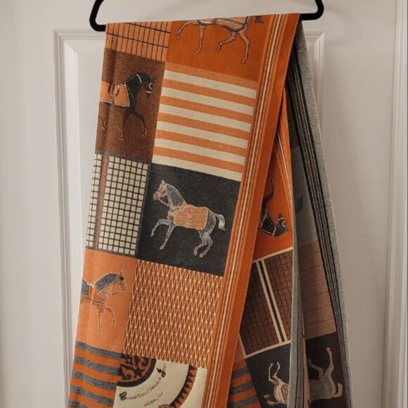 COPY - NWT Horse Print Scarf Warm Winter Cashmere Pashmina Orange - Picture 3 of 4